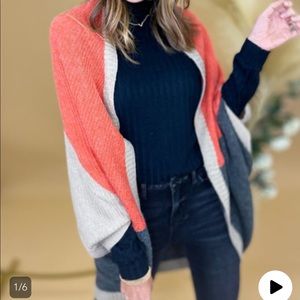 Orange colorblock Sweater Cardigan Shrug, S